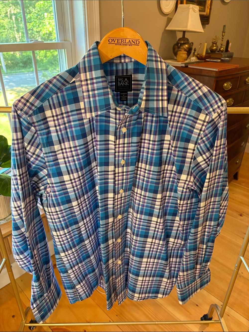 Jos. A. Bank Teal and Navy Plaid Dress Shirt